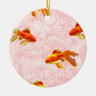 Ornamento De Cerâmica Dourado padrão de peixe rosa