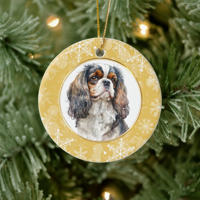 Ornamento De Cerâmica Dourado Snowflake Cavalier King Charles Spaniel (Árvore)