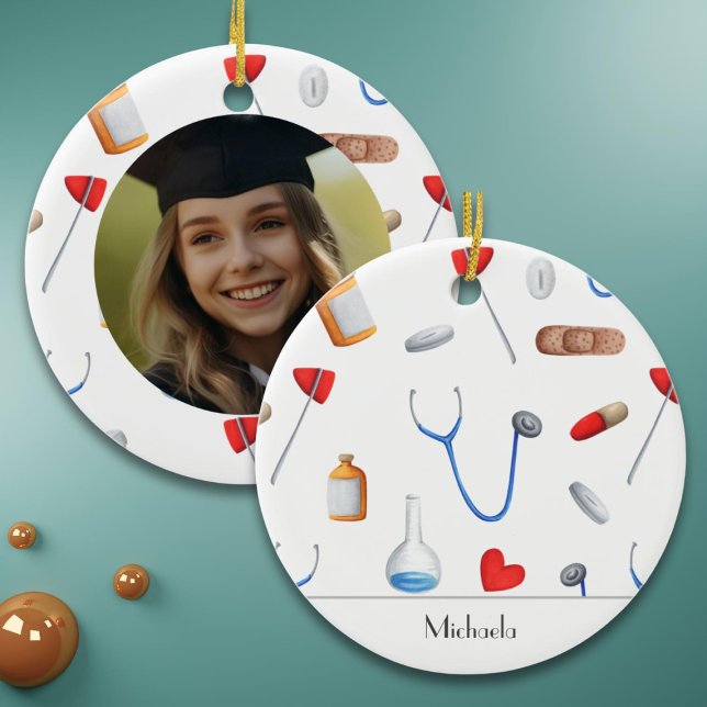 Ornamento De Cerâmica Doutor Enfermeira Equipamento Médico Foto Natal (Criador carregado)