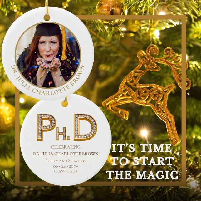 Ornamento De Cerâmica Doutorado em PhD, Keepsasasaame, Receita Foto de N (PhD Degree Doctorate Keepsake Christmas Gift with Photo Graduation Gift Present for PhD graduate)