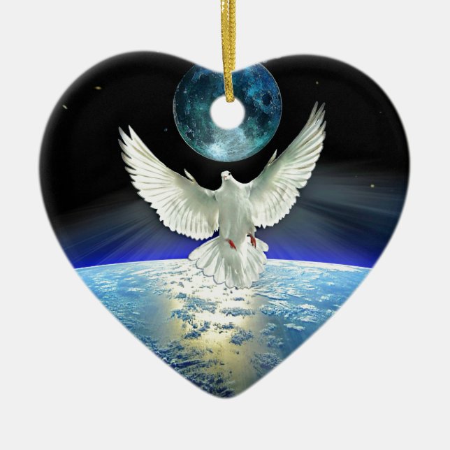 Ornamento De Cerâmica Dove of Peace over Planet Earth (Frente)