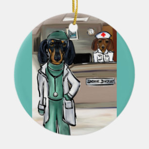Ornamento De Cerâmica Doxie Doctor