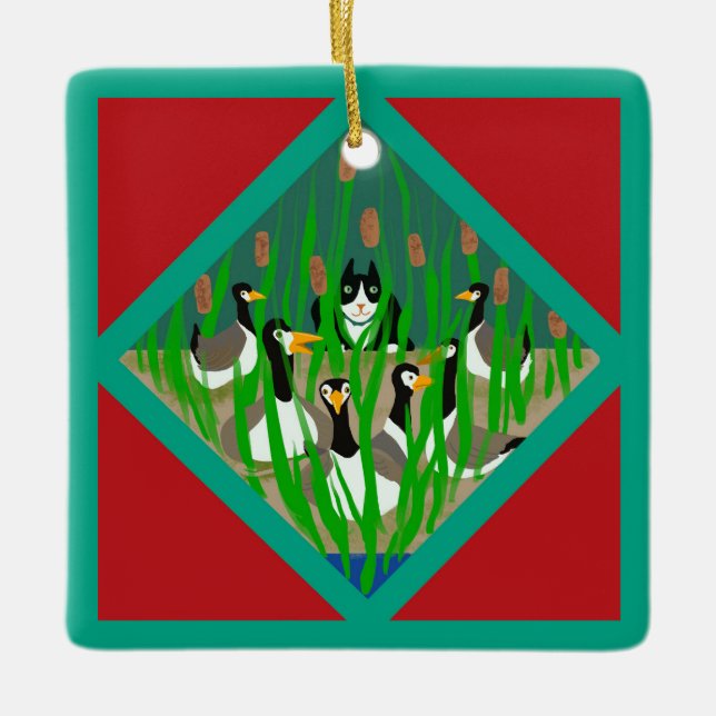 Ornamento De Cerâmica Doze Dias de Natal com 6 de Gato (Frente)