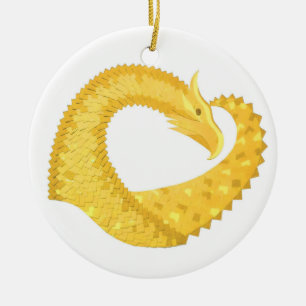 Ornamento De Cerâmica Dragão amarelo no branco