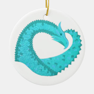 Ornamento De Cerâmica Dragão cardíaco Verdigris em branco