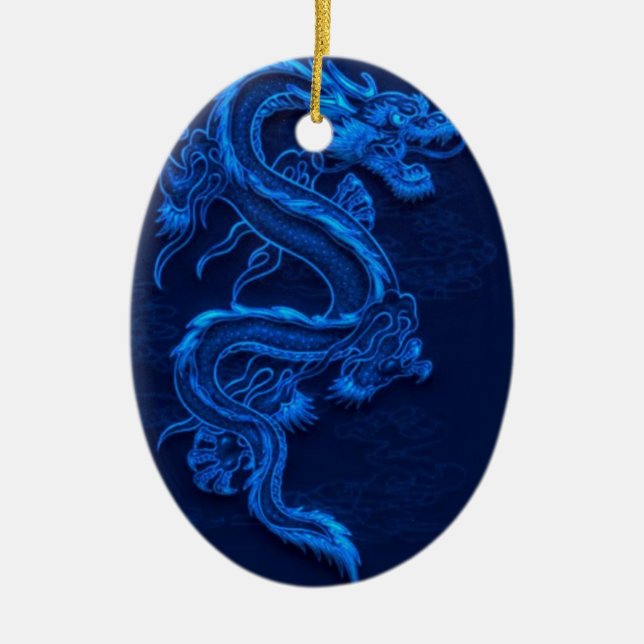Ornamento De Cerâmica Dragão chinês azul (Frente)