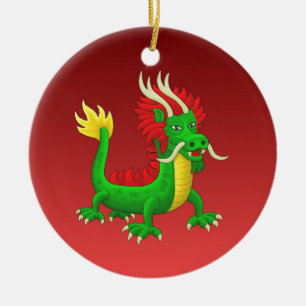 Ornamento De Cerâmica Dragão Chinês Desenhado à Mão Colorido