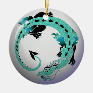 Ornamento De Cerâmica Dragão Coiled dos azul-céu