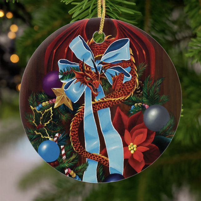 Ornamento De Cerâmica Dragão da Coroa de Natal (Criador carregado)