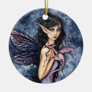 Ornamento De Cerâmica Dragão de Ámbar Roxo Arte Fantasia Fada