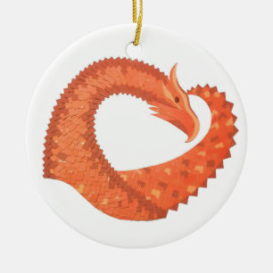Ornamento De Cerâmica Dragão de coração laranja em branco