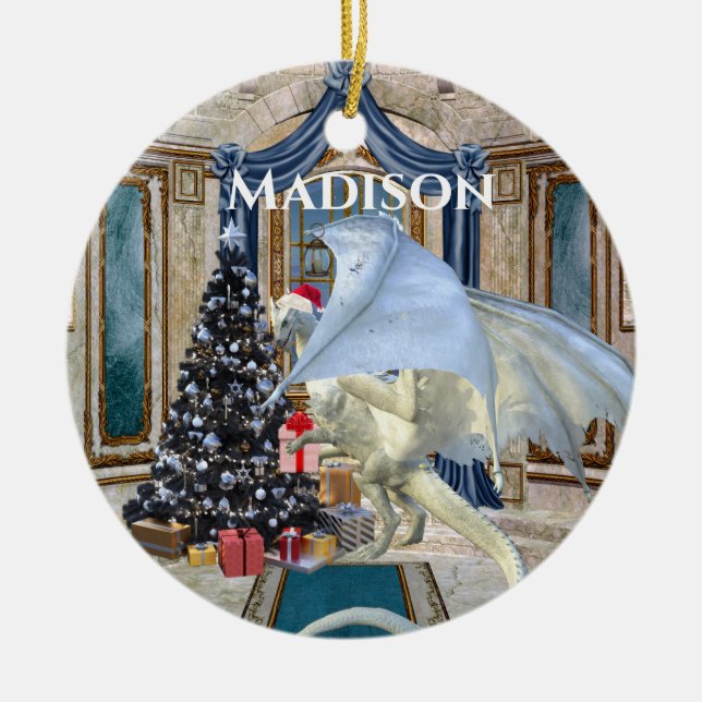 Ornamento De Cerâmica Dragão de inverno no gelo da árvore de Natal (Frente)