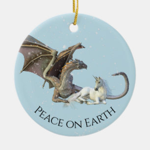 Ornamento De Cerâmica Dragão de Natal Férias Unicórnio Paz na Terra