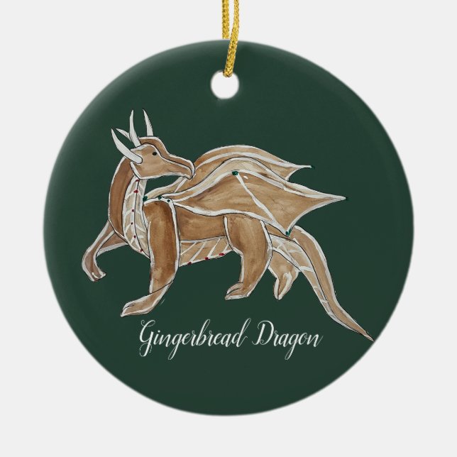 Ornamento De Cerâmica Dragão de pão de Natal. (Frente)