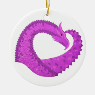 Ornamento De Cerâmica Dragão do coração roxo brilhante em branco