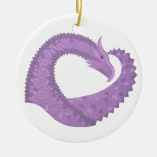 Ornamento De Cerâmica Dragão do coração roxo lavanda em branco