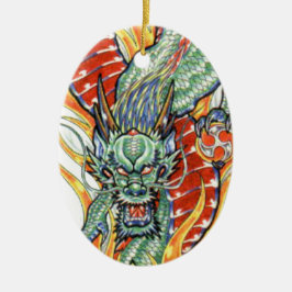 Ornamento De Cerâmica Dragão japonês e Flor de Lotus