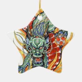 Ornamento De Cerâmica Dragão japonês e Flor de Lotus