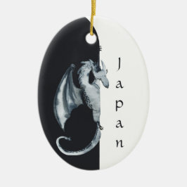 Ornamento De Cerâmica Dragão japonês preto, Natal branco