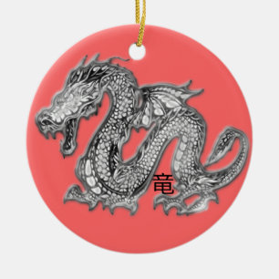 Ornamento De Cerâmica Dragão - kanji de Ryuu
