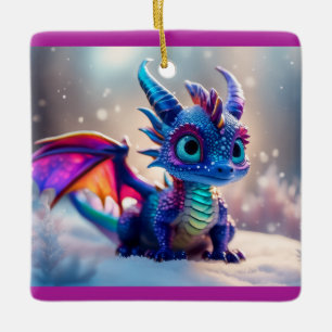 Ornamento De Cerâmica Dragão na neve.