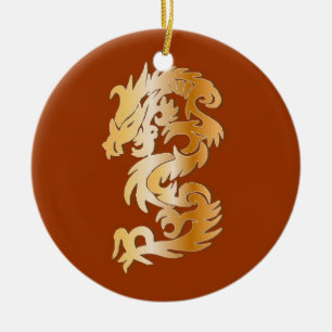 Ornamento De Cerâmica Dragão ouro em Vermelho