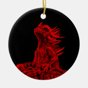 Ornamento De Cerâmica Dragão pequeno Vermelho
