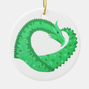 Ornamento De Cerâmica Dragão verde no branco
