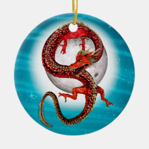 Ornamento De Cerâmica Dragão Vermelho Oriental - Criatura de Fantasia Mí