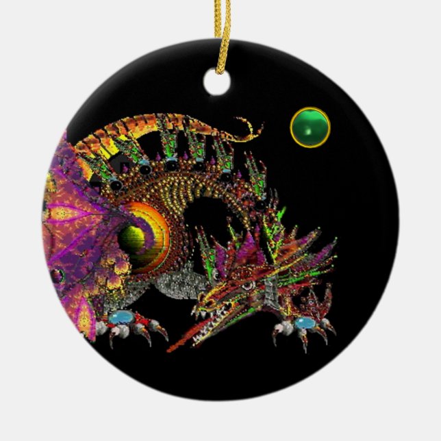 Ornamento De Cerâmica DRAGO Verde Jade Monograma Rosa (Frente)