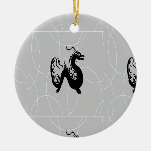 Ornamento De Cerâmica Dragões negros na cinza (Frente)