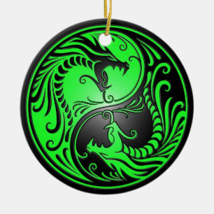 Ornamento De Cerâmica Dragões, verde e preto de Yin Yang