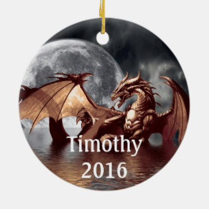 Ornamento De Cerâmica Dragon Moon Fantasy Tree Ornament