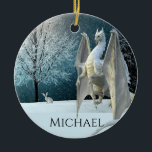 Ornamento De Cerâmica Dragon Winter Ice Crystals Snow Christmas<br><div class="desc">Este design foi criado através da arte digital. Pode ser personalizado escolhendo a opção personalizar. Entre em contato comigo em colorflowcreations@gmail.com ou use a opção de bate-papo na parte superior da página se desejar ter este design em outro produto. Compre minha pintura de acrílico abstrato original para venda em www.etsy.com/shop/colorflowart....</div>