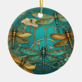 Ornamento De Cerâmica Dragonflies Art Nouveau Art Deco Dragonfly Teal
