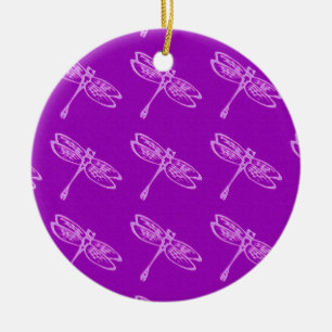 Ornamento De Cerâmica Dragonflies, orquídea pálida em roxo profundo