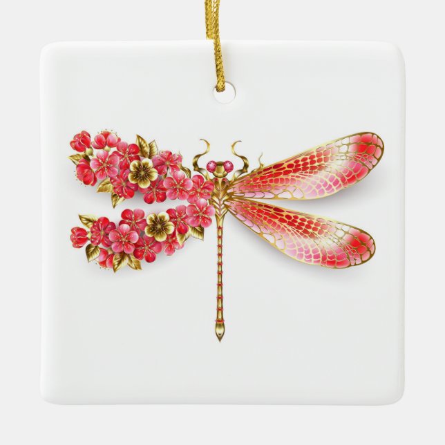 Ornamento De Cerâmica Dragonfly com joalheria sakura (Frente)