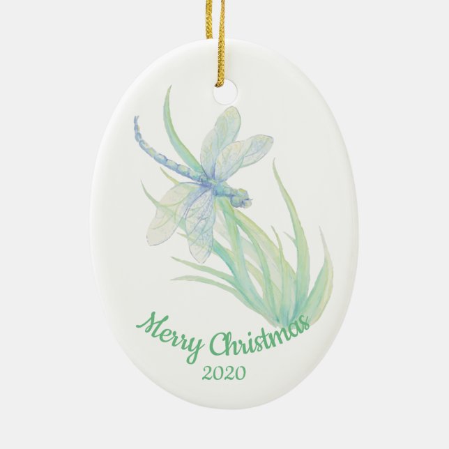 Ornamento De Cerâmica Dragonfly de Natal Datado Personalizada (Verso)