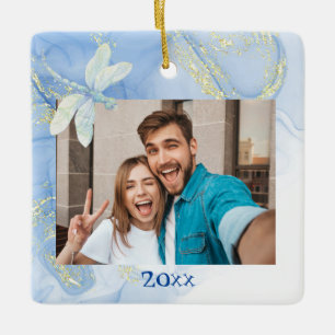 Ornamento De Cerâmica Dragonfly Dourada azul moderna, mas elegante