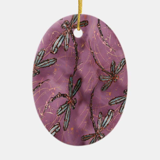 Ornamento De Cerâmica Dragonfly Flit Dusky Rosa (Frente)