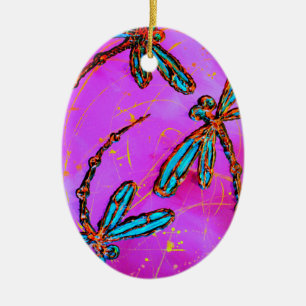 Ornamento De Cerâmica Dragonfly Flor Elétrico Rosa