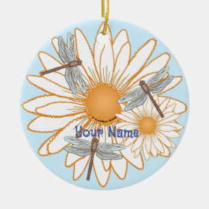 Ornamento De Cerâmica Dragonfly White Daisy