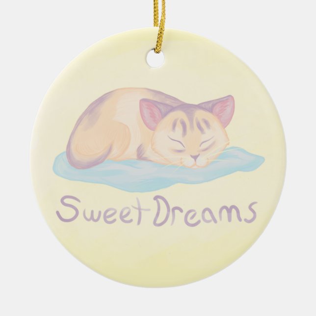 Ornamento De Cerâmica Dreaming Kitten (Frente)