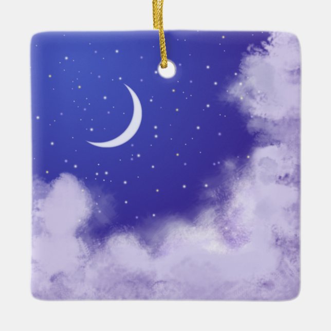 Ornamento De Cerâmica DreamNight Sky com Moon Crescente (Frente)