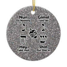 Dreidel Instruções Feliz Hanukkah Silver Glitter