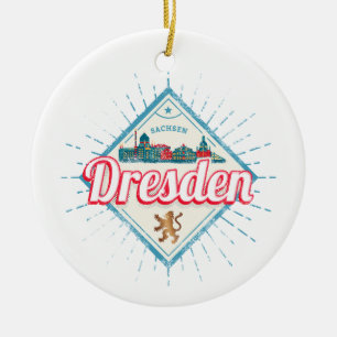 Ornamento De Cerâmica Dresden Alemanha Saxónia Retro Skyline Vintage