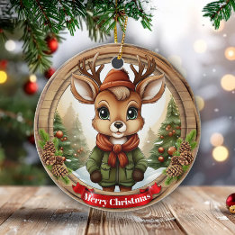 Ornamento De Cerâmica Dressed Whimsical Reindeer Fun Holiday Season 🦌🎄