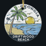Ornamento De Cerâmica Driftwood Beach Georgia Vintage<br><div class="desc">"Driftwood Beach" ilustração desenhada à mão com montanhas e ondas oceânicas ao fundo. Perfeito para qualquer um que ama visitar a Praia de Driftwood.</div>