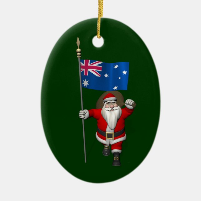 Ornamento De Cerâmica Droll Santa Claus Com Bandeira Da Austrália (Frente)