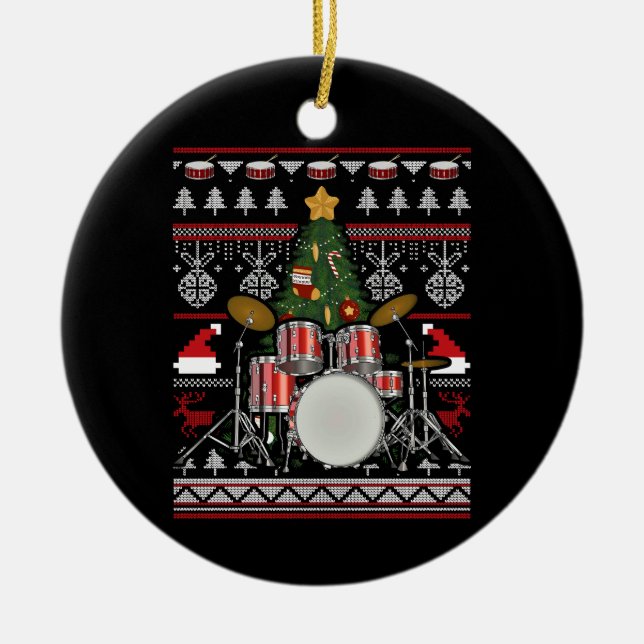 Ornamento De Cerâmica Drummer - Instrumento Musical Feio Natal (Frente)